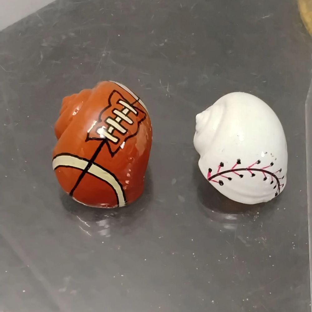 Football and Baseball Hand Painted Seashells